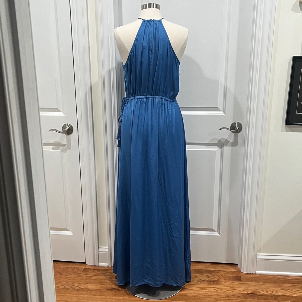 New! Ann Taylor LOFT Tasseled Halter Maxi Dress Blue Size Large NWT - Picture 7 of 16